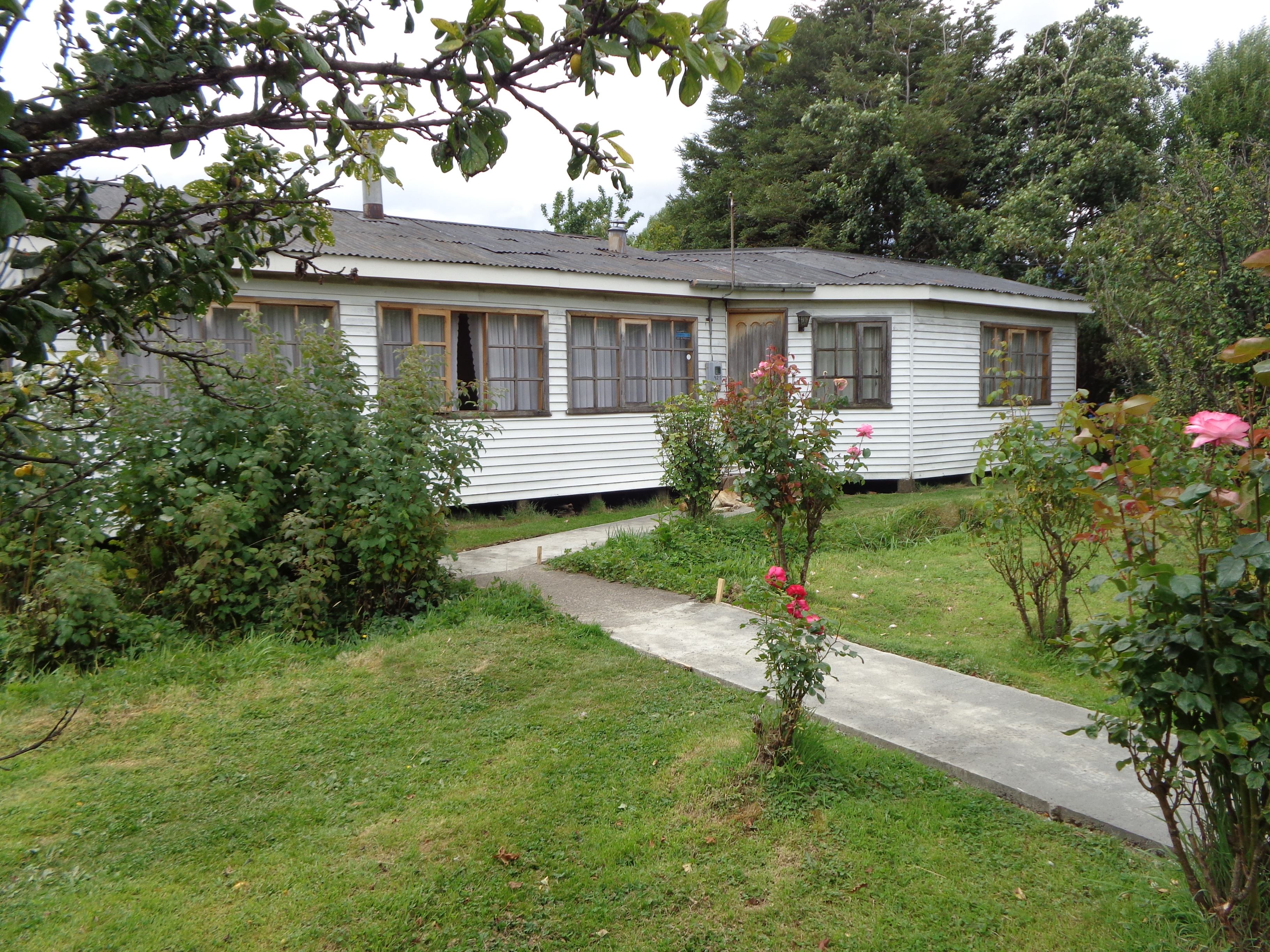 Side view of the house showing the architecture and surrounding landscape.